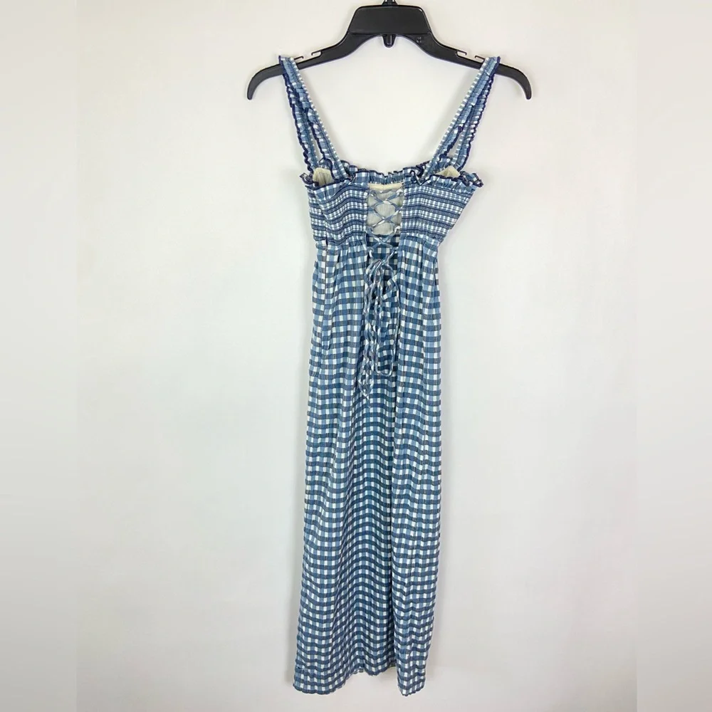 Free People Lucinda Plaid Midi Dress Size XS Square Neck Pleated - Picture 10 of 16